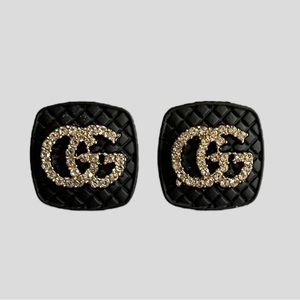 Black Quilted Initials GG Earrings